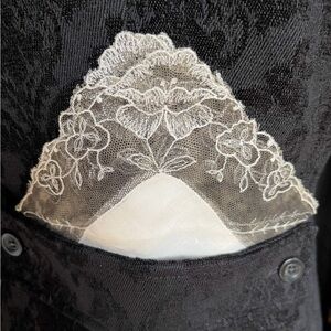 European Lace Unused Heirloom Handkerchief Charcoal Gray Goth Art Deco W…